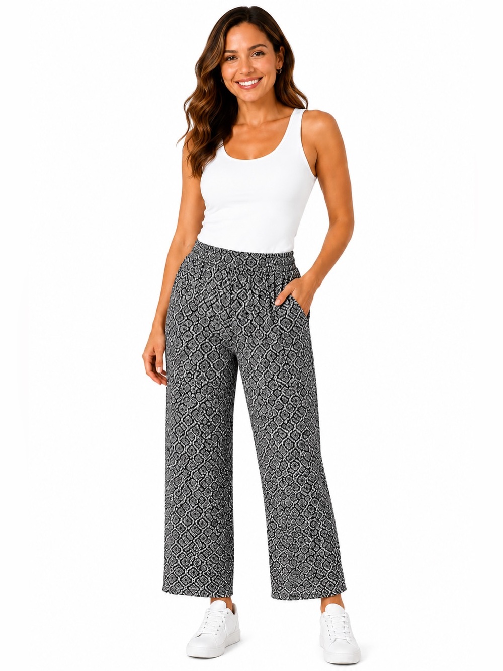 Old Navy Black & White Wide-Leg Printed Pants